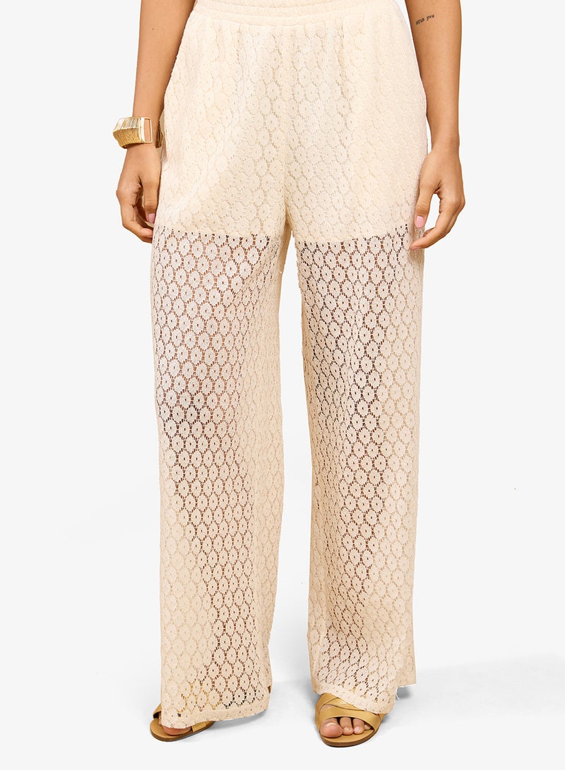 Little Mistress Cream Lace Trouser - Image 1